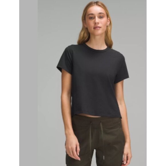 Lululemon Black Crewneck Short Sleeve Cotton Tee Size 12 - Picture 1 of 11